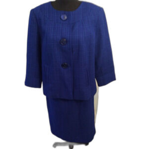 Vintage Isabella Skirt Suit Jacket Size 12 Career Church Blue Pencil Lined